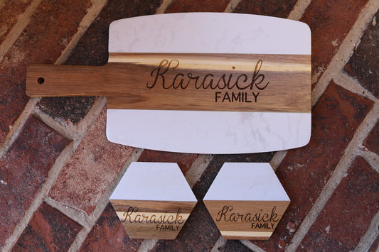 Personalized Marble & Wood Serving Board Home Decor Risen Designs 